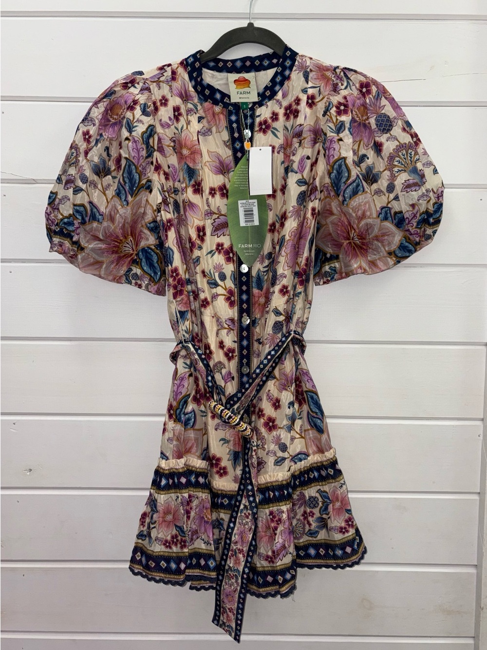 Farm Rio Superbloom Tapestry Cream Puff Sleeves Mini Dress NWT size small - Picture 3 of 10